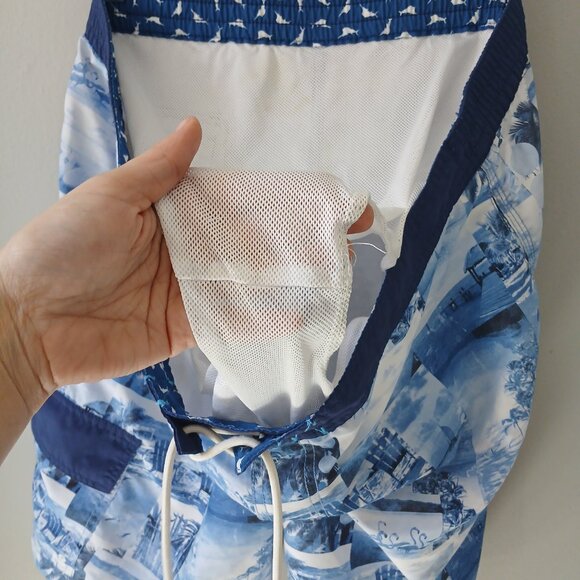 Tommy Bahama Men's Swim Trunks Blue White Beach Drawstring Size XL - Picture 11 of 15